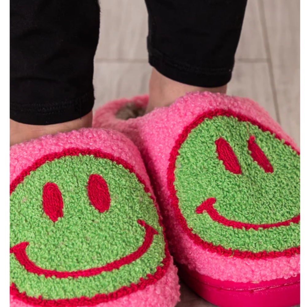 Pink Lily Pink and Green Smiley Face Slippers